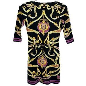 J McLaughlin Dress Women XS Black Catalina Cloth Equestrian Print Classic Preppy